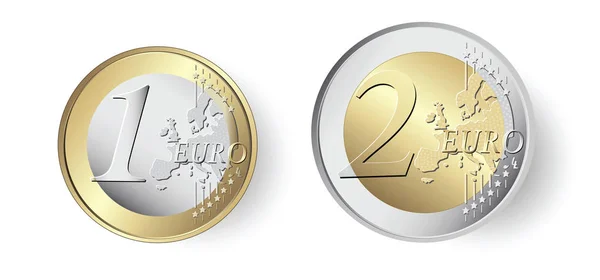 1 i 2 monety Euro — Wektor stockowy