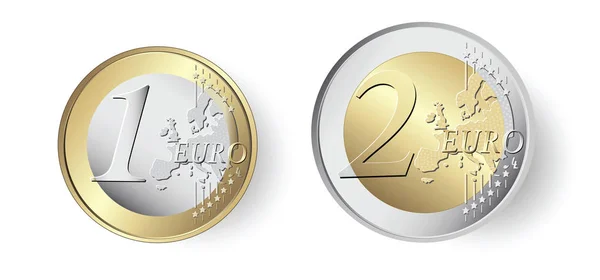 1 and 2 Euro coin — Stock Vector