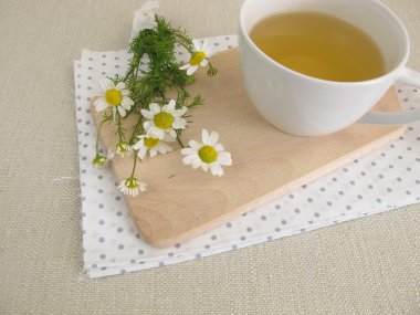 Fincan papatya çayı ve papatya çiçeği