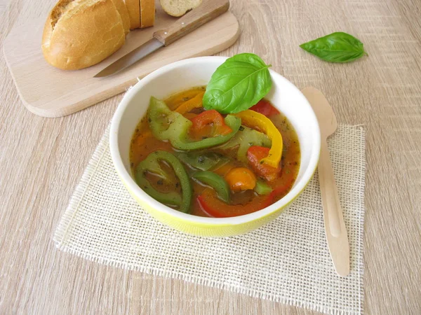 Πιπεριά σπιτικό σούπα με κόκκινες, πράσινες και κίτρινες πιπεριές — Φωτογραφία Αρχείου