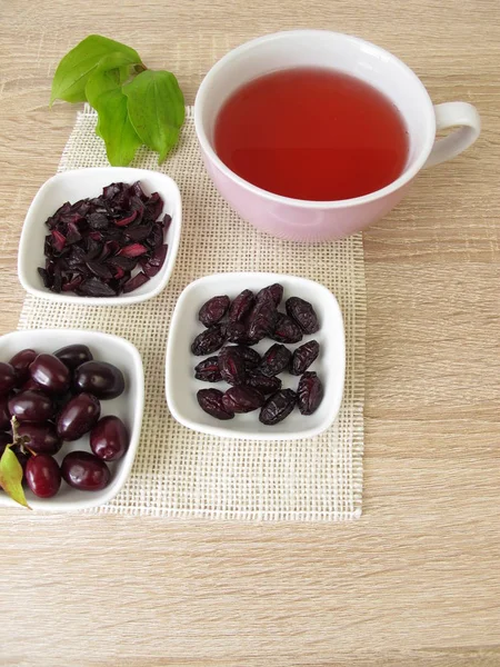Fruit Tea Dried Cornelian Cherry — Stock Photo, Image
