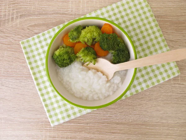 Congee Arroz Con Brokkoli Zanahoria — Foto de Stock