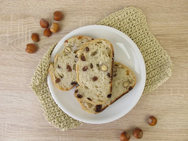 Bread Raisins Hazelnuts — Stock Photo, Image