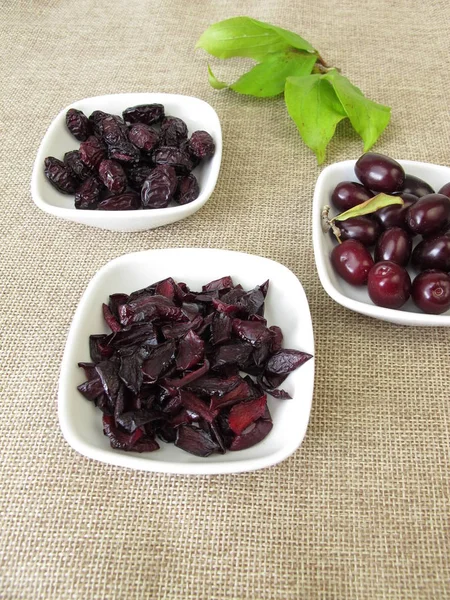 Fresh Dried Cornelian Cherries — Stock Photo, Image