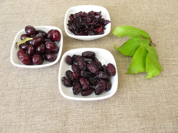 Fresh Dried Cornelian Cherries — Stock Photo, Image