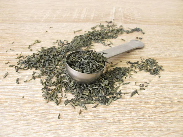 Зелений Чай Чайній Ложці — стокове фото