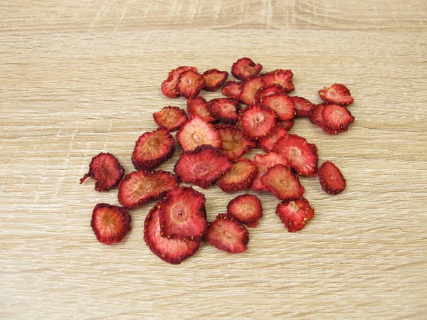 Homemade Dried Strawberries Wooden Board — Stock Photo, Image