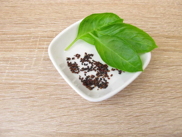 Basil Seeds Basil Leaves — Stock Photo, Image