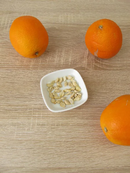 Σπόροι Πορτοκαλιού Από Γλυκά Πορτοκάλια Για Την Καλλιέργεια Ενός Πορτοκαλί — Φωτογραφία Αρχείου