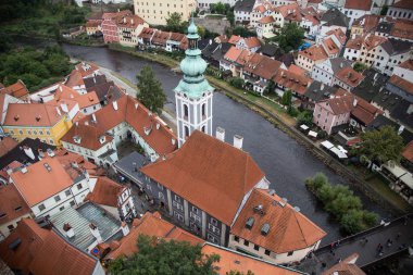 Çek Cumhuriyeti 'ndeki Ceske Krumlov kasabasının bir kısmının, Unesco' nun dünya mirası sahasının yukarıdan çekimleri..