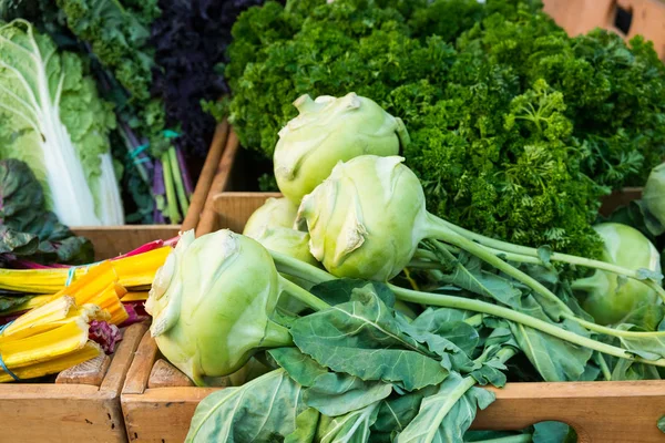 Assortiment Légumes Verts Frais Dans Des Boîtes Marché Fermier Après — Photo