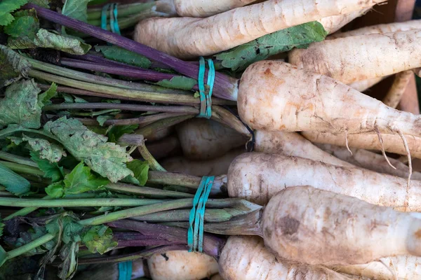 Légumes Racines Navet Frais Dans Des Boîtes Marché Fermier Après — Photo
