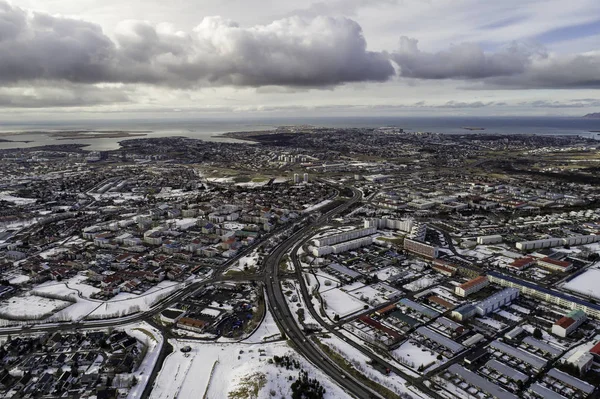 Αεροφωτογραφία Της Πόλης Ρέικιαβικ Πρωτεύουσας Της Ισλανδίας Του Βορειότερου Κόσμου — Φωτογραφία Αρχείου