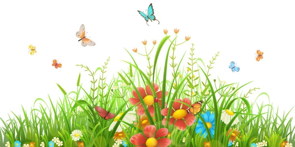 Πράσινο γρασίδι και λουλούδια — Διανυσματικό Αρχείο