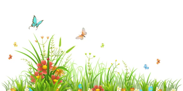Πράσινο γρασίδι και λουλούδια — Διανυσματικό Αρχείο