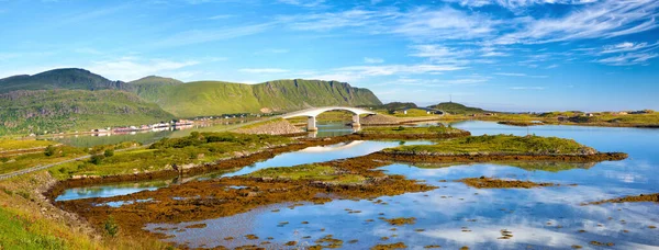 Lofoten Panorama Elegant Bridges Fredvang Norway — Stock Photo, Image