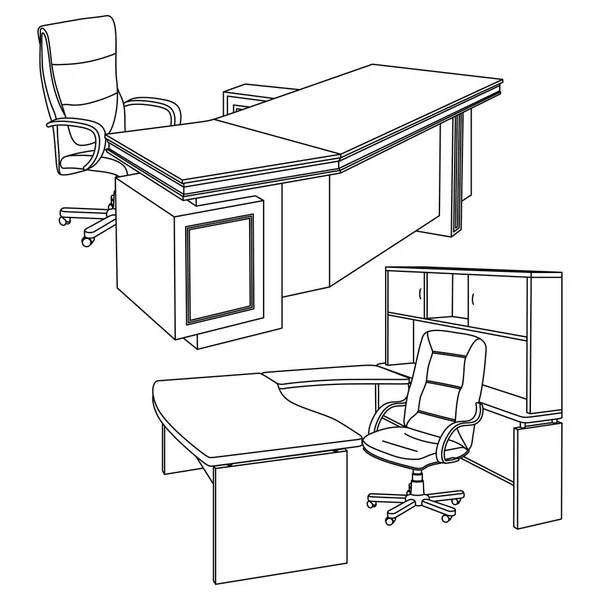 Sketsa interior tempat kerja - Stok Vektor