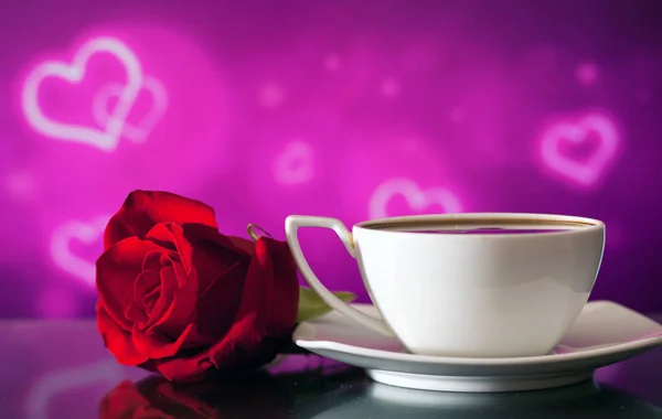 Café, coeurs et roses — Photo