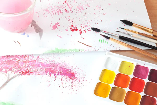 Peintures colorées sur la table — Photo