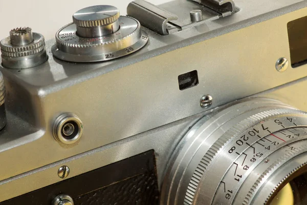 Old Classic Rangefinder Film Mechanical Retro Camera Close — Stock Photo, Image