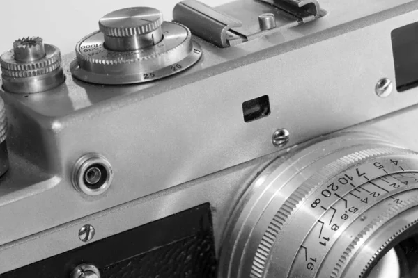 Alter Klassischer Entfernungsmesser Film Mechanische Retro Kamera Nahaufnahme — Stockfoto