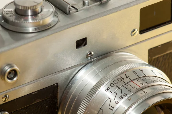 Old Classic Rangefinder Film Mechanical Retro Camera Close — Stock Photo, Image