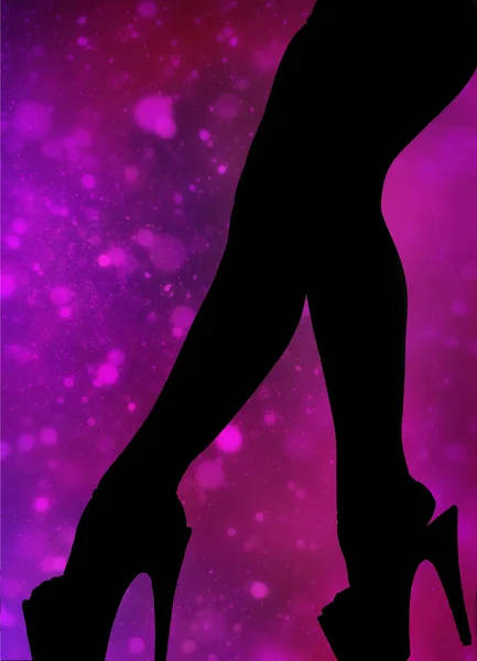 Silhouette Beautiful Slim Female Legs High Heeled Shoes Purple Background — Stock Photo, Image