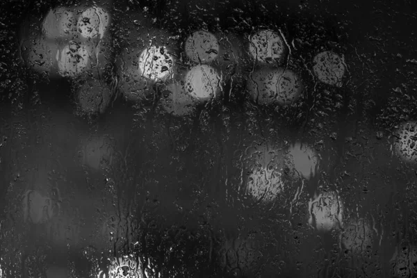 Vackra Droppar Och Droppar Från Regnet Glaset Och Med Bokeh — Stockfoto