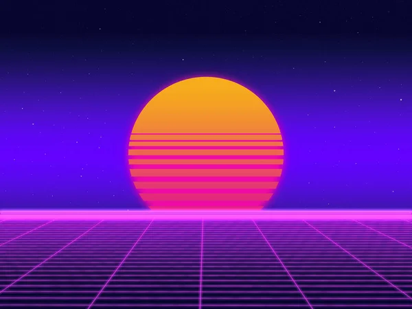 Schöner Hintergrund Mit Der Abendsonne Retrowave Stil Neonhimmel Mit Sternen — Stockfoto