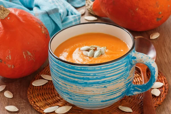 Pumpkin soup with seeds — Stock Photo, Image