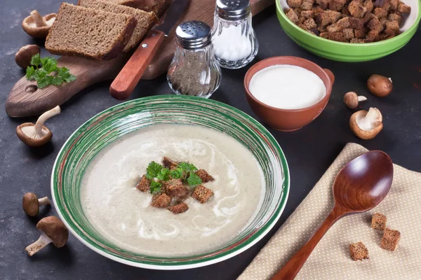 Sopa de cogumelos cremoso — Fotografia de Stock