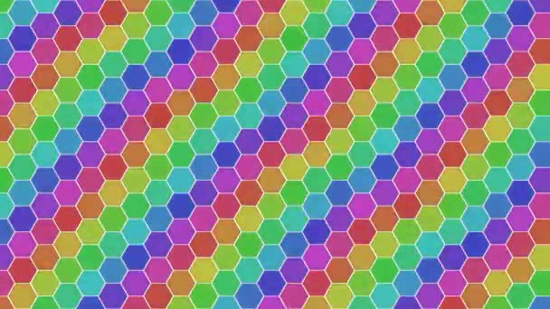 Hexagon Grid Blinkande Regnbåge Ljusa Färger Bakgrund — Stockvideo