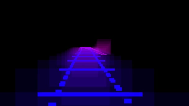 Železniční Cesta Abstraktní Neonovou Infrastrukturou Červené Skenování Podzemních Železničních Tratí — Stock video
