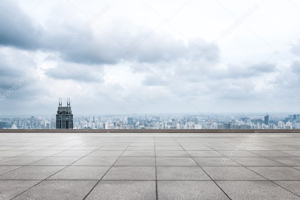 cityscape and skyline of Shanghai from empty floor