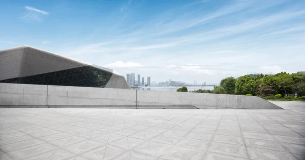 Cityscape and skyline of Hangzhou from empty floor — Stock Photo, Image