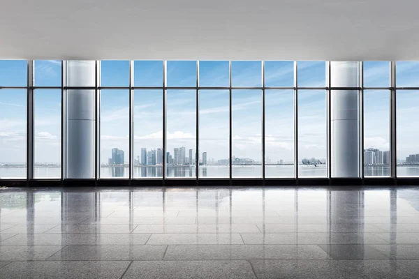 Paisaje urbano y horizonte de Hangzhou desde la ventana de cristal —  Fotos de Stock