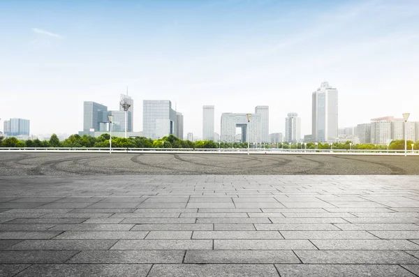 Cityscape and skyline of Nanjing from empty floor — Stock Photo, Image