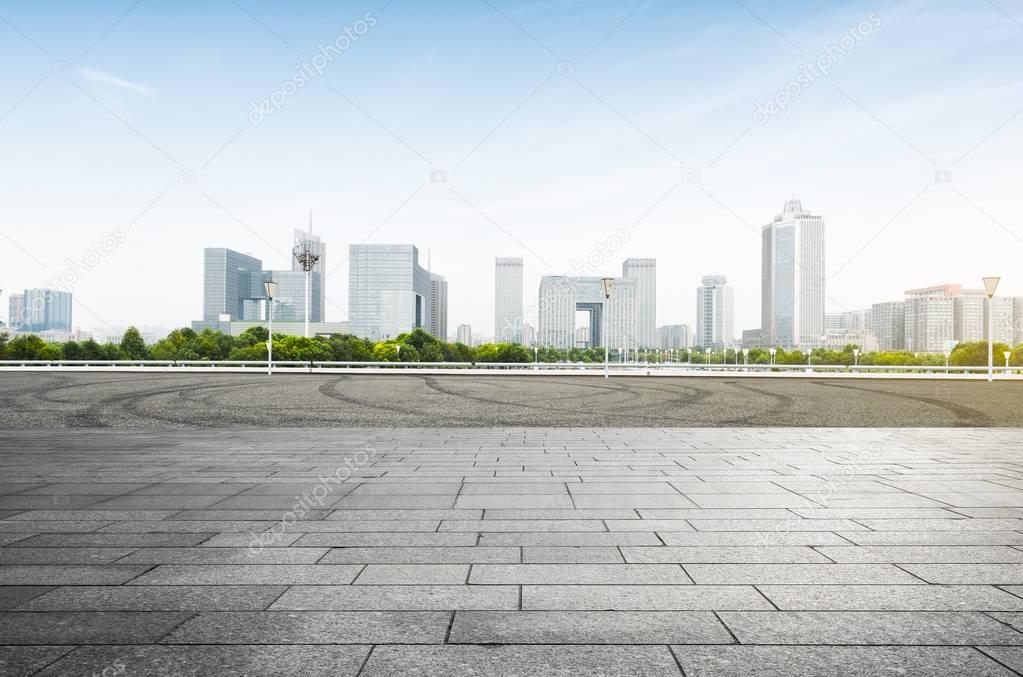 cityscape and skyline of Nanjing from empty floor