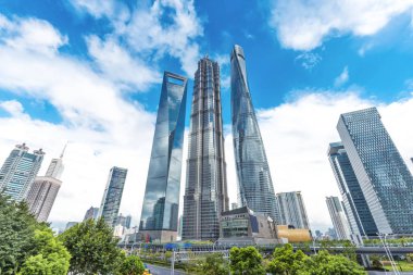gündoğumu, Şangay'daki modern ofis binaları