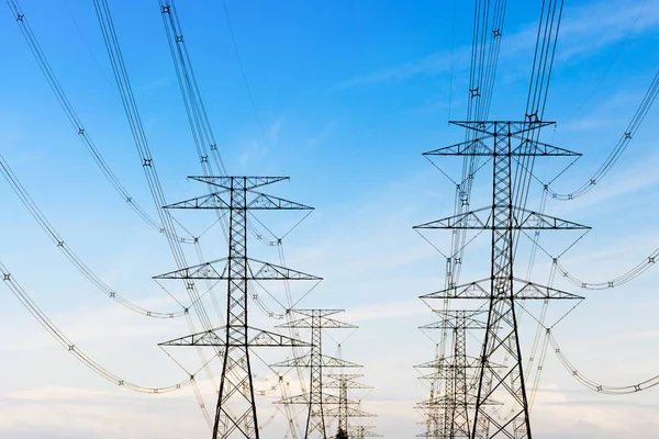 Power pylons i fältet — Stockfoto