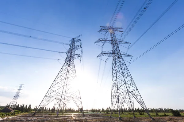 Power pylons in field — Stock Photo, Image