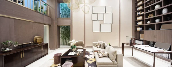 Interiör av moderna vardagsrum med studie — Stockfoto