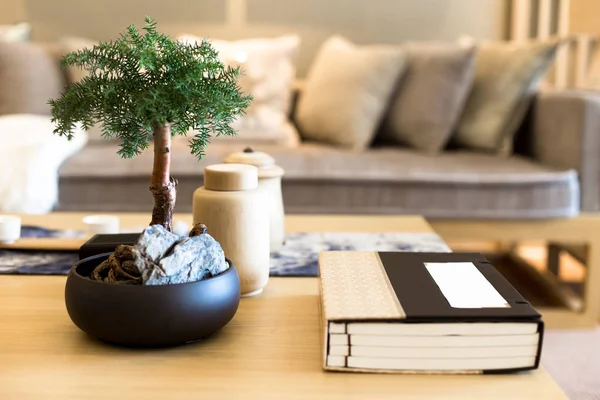 Tisch mit grüner Topfpflanze — Stockfoto