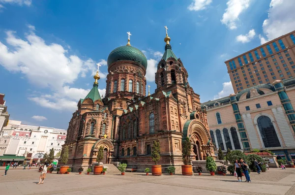 Famous Harbin Sophia cathedral from square — Stock Photo, Image