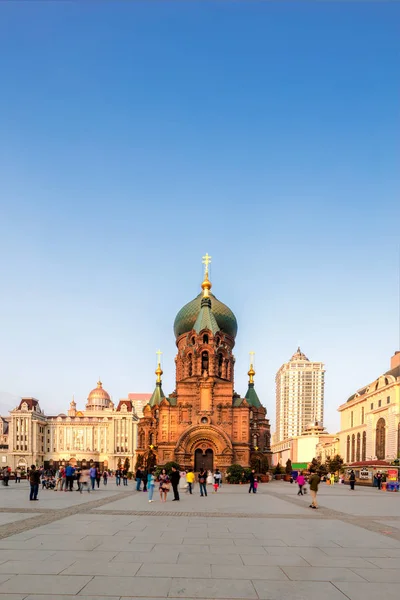 Famous Harbin Sophia cathedral from square — Stock Photo, Image