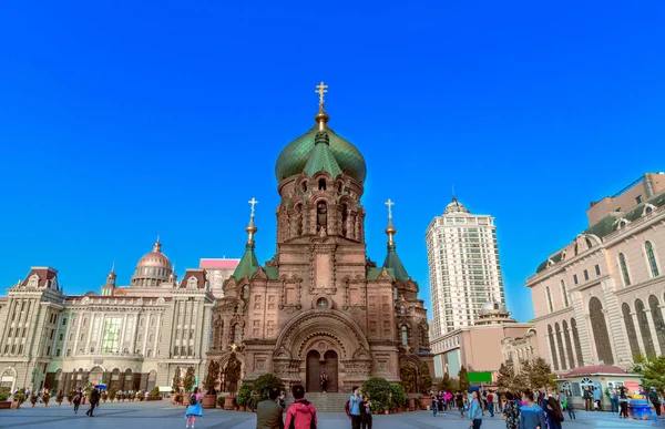 Slavná katedrála Harbin Sophia z náměstí — Stock fotografie