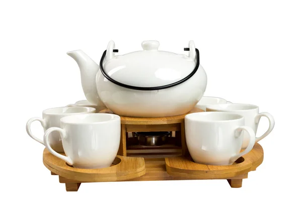 Isolated elegant white tea set — Stock Photo, Image