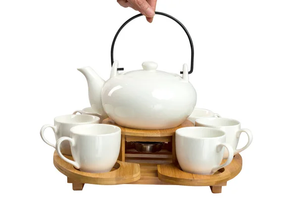 Isolated elegant white tea set — Stock Photo, Image