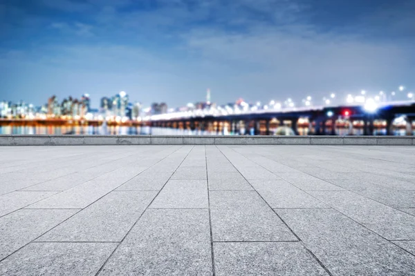 Cityscape and skyline of Seoul from brick floor — Stock Photo, Image