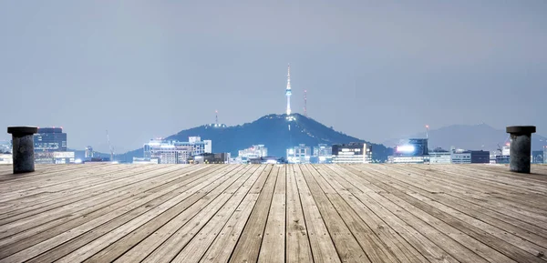 Paesaggio urbano e skyline di Seoul dal pavimento vuoto — Foto Stock